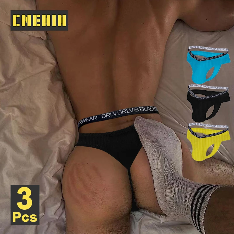 

3 шт., мужские хлопковые стринги с V-образным вырезом