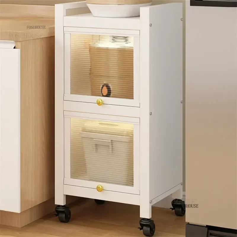 Carbon Steel Modern Kitchen Cabinet Kitchen Furniture Multi-layer Floor Storage Rack Microwave Storage Cabinet with Acrylic Door 4