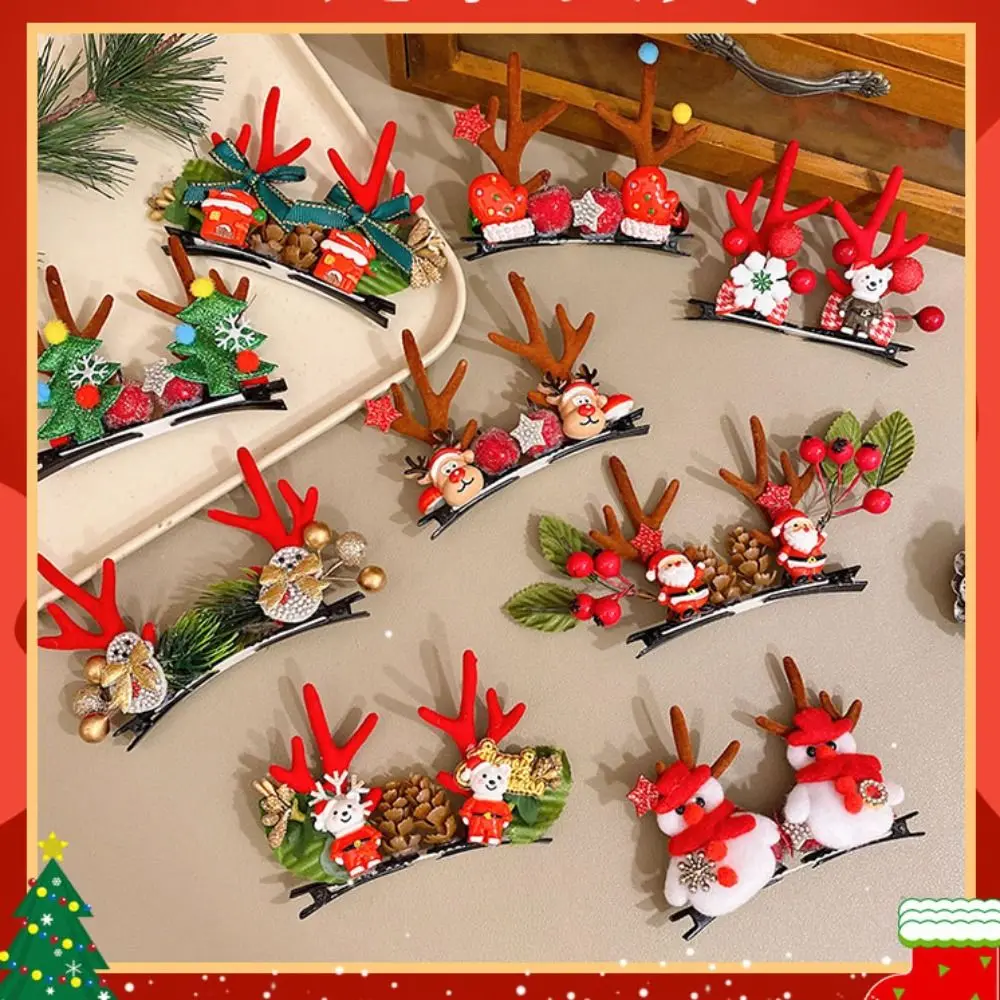 Merry Christmas Decor Christmas Hairpin Bowknot Sequin Christmas Hat Headabnd Snowflake Bear Children Deer Antler Hair Clip