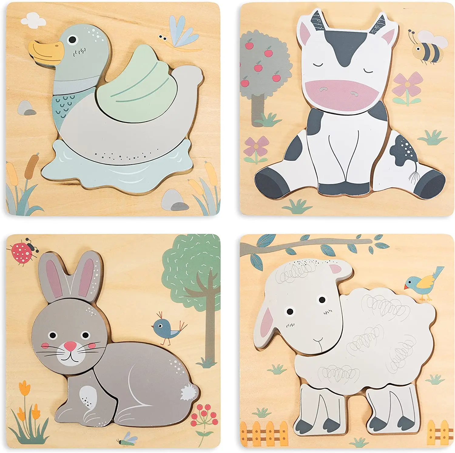 

4pk Animal Shape Wooden Puzzles Set for Toddlers Early Brain Development Learning, Toddler Montessori STEM Educational Gift Toy