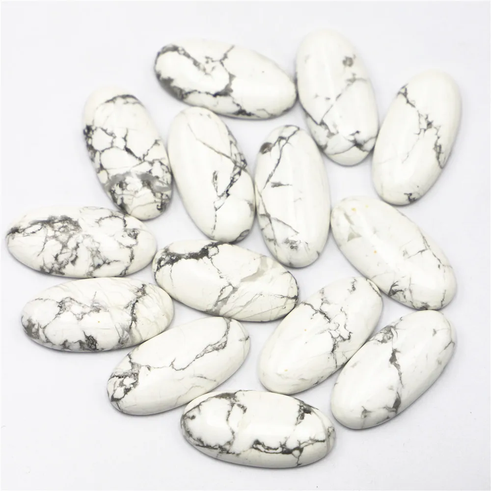 Natural Stone Oval Howlite Cabochon Setting Bead Fit DIY Pendant Ring Earring Men Jewelry 30x15mm 20Pcs Wholesale Free Shipping