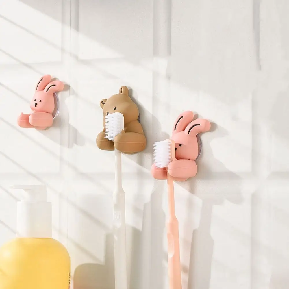 Silicone Bunny Toothbrush Holder Wall-mounted Cartoon Shaver Wire Storage Hook Suction Cup Rabbit Bear Toothbrush Holder