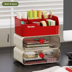 Triple - Tier Desk Organizer with Drawers - Multifunctional Office and School Supplies Storage Box (Red)