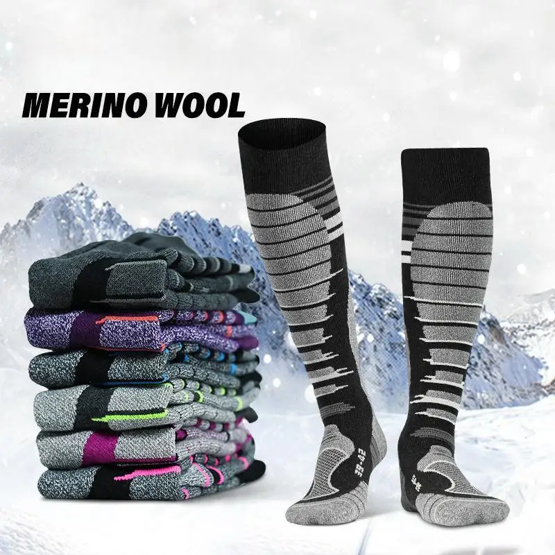 Ski Socks 2 Pairs Men Women Winter Outdoor Sports Thickened Insulation Merino Wool Breathable Wear-resistant Snow Stocking ski socks
