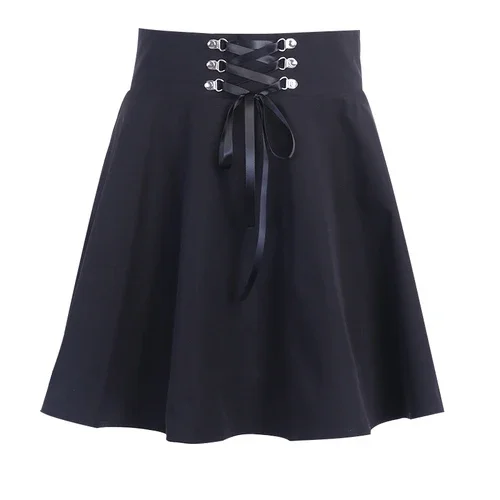 Women's Basic Versatile Flared Casual Mini Skater Skirt High Waisted School Goth Punk Black Skirt Harajuku_ecoleips.com