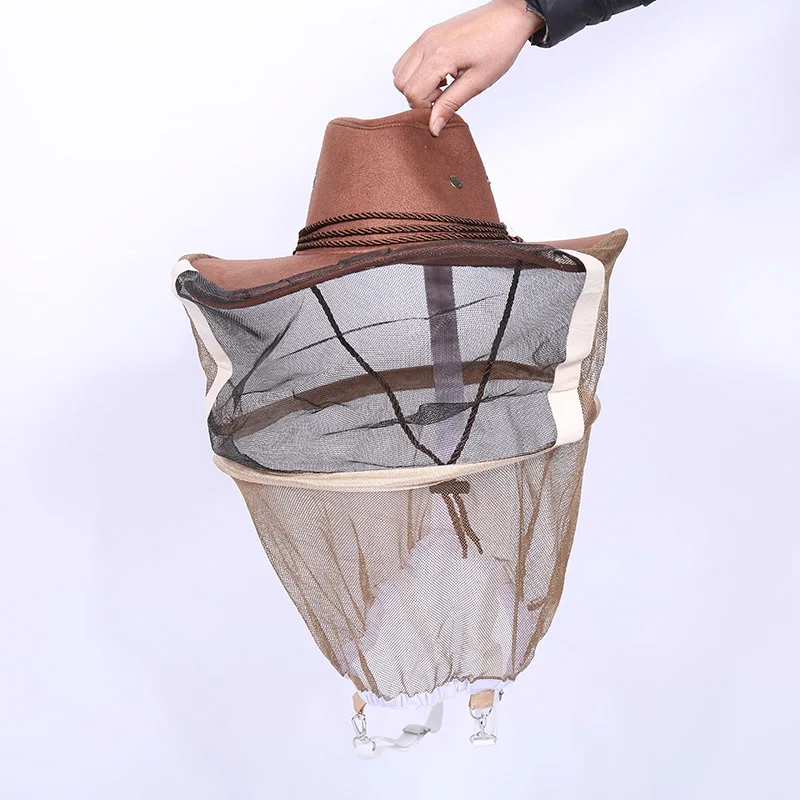 Professional Beekeeping Hat Beekeeper Cowboy Hat Anti Mosquito Bee Insect Veil Net Full Face Neck Wrap Protector