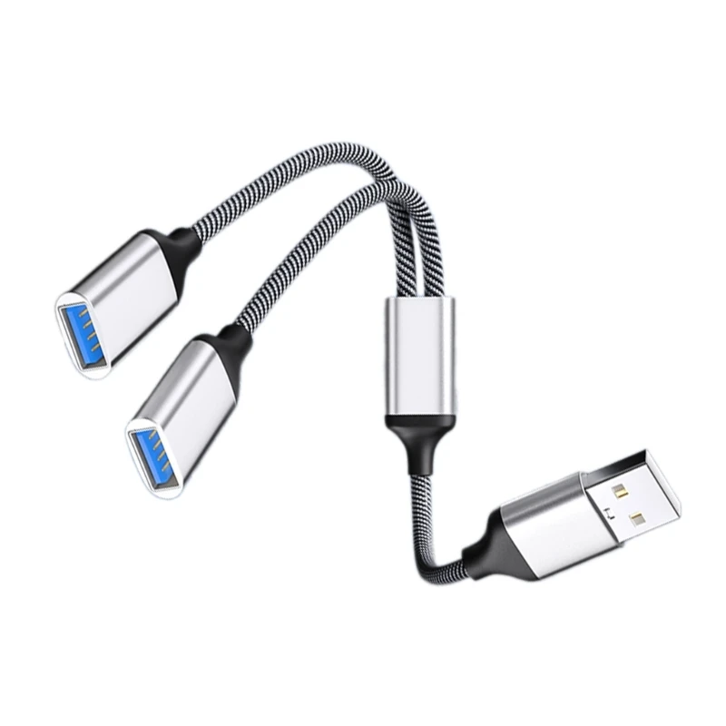 Compact USB 2.0 Splitter Cable - Dual Female Ports for Charging & Data Transfer, 28cm Length