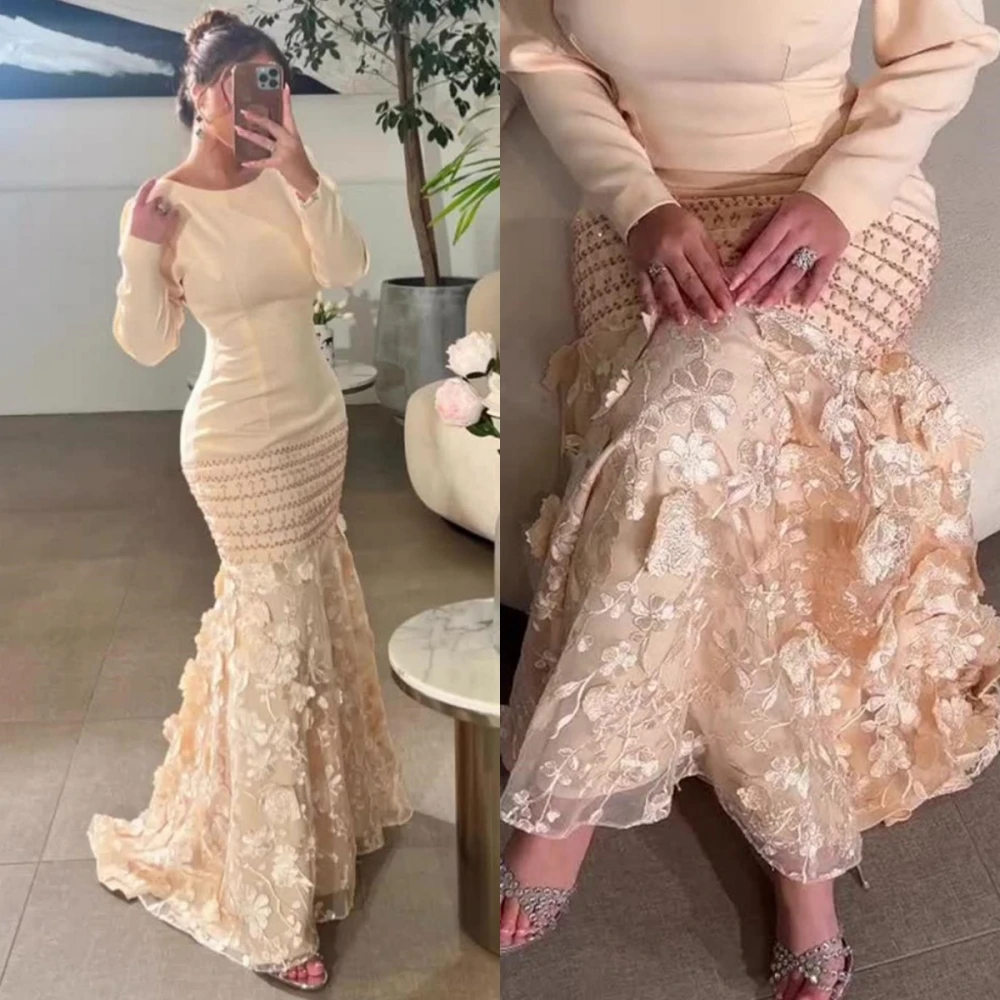

Meetlove Prom Dresses Eleagnt Boat Neck Mermaid Lace Party Dress Floor Length Long Sleeve High Quality Formal Evening Gowns vest