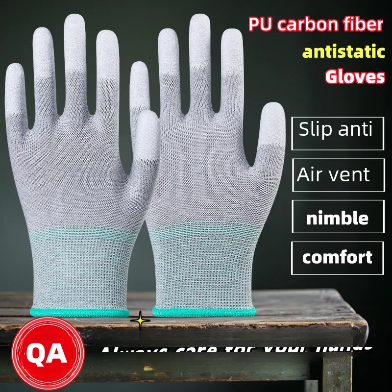 10 Pairs ESD Safety Work Gloves with Coated Fingertips for Electronics Maintenance work gloves