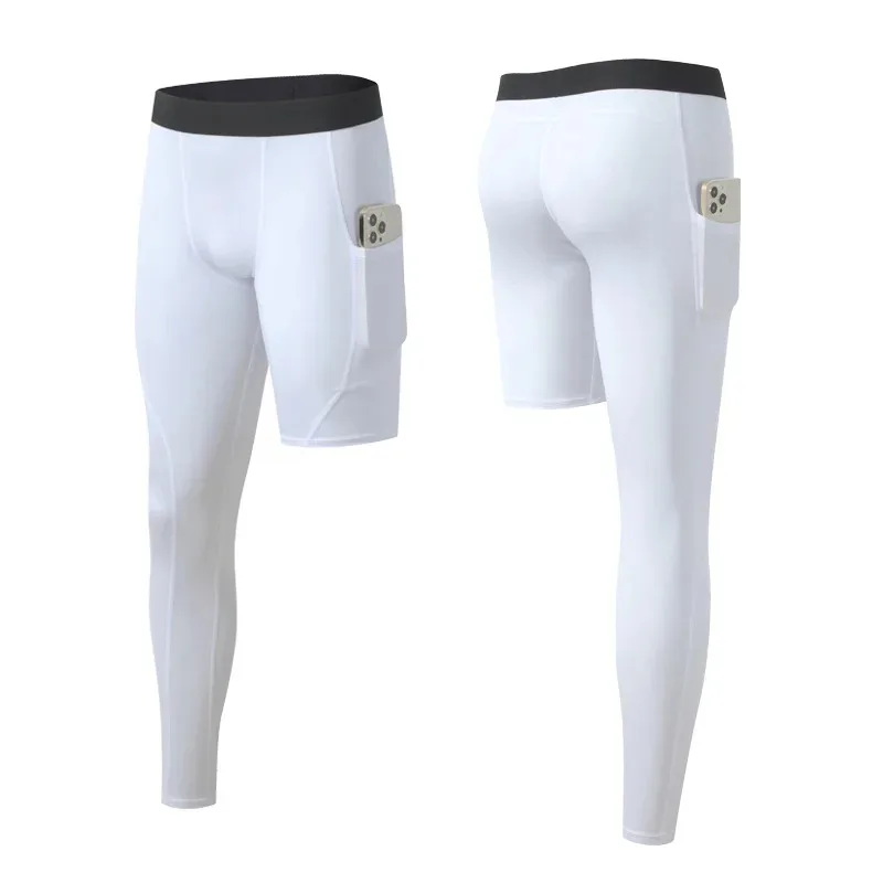Summer Men's Base Layer Exercise Trousers Running Tight Sport Cropped One Leg Leggings Basketball Football Yoga Fitness Pants