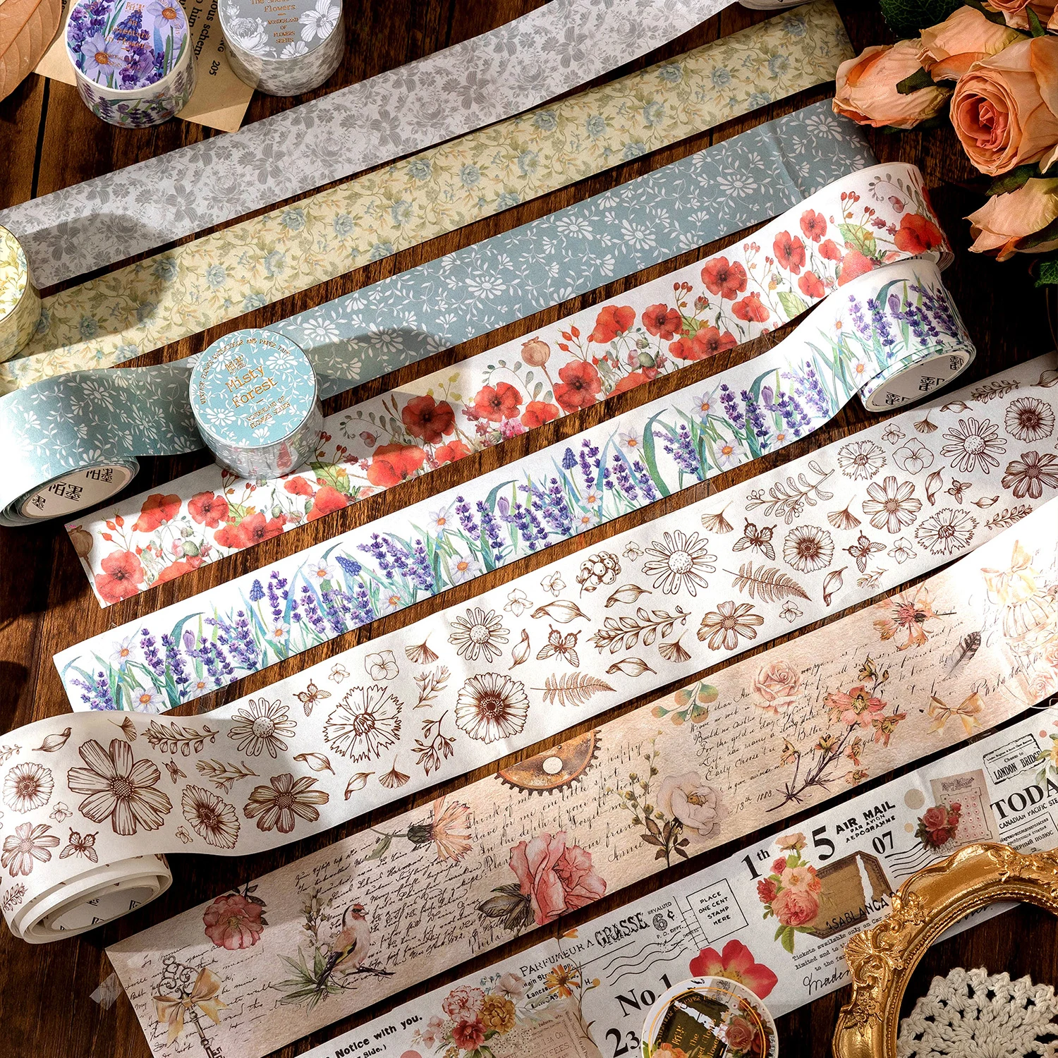 TIANZI 30mm/50mm*2m Vintage Plant Masking Washi Tape Flowers Sticker Aesthetics Diy Scrapbooking Sticker School Supplies 2