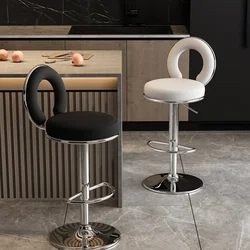 Fashionable Bar Chairs-Modern Minimalist Backrest Household High Stool Front Cashier Round Chair Exquisite Waterproof Lift Seat