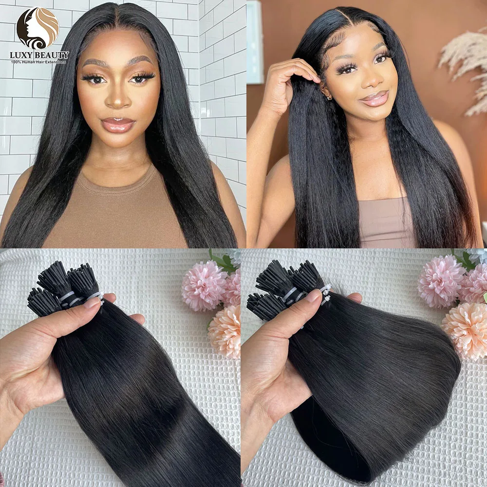 Light Yaki Straight I Tip Human Hair Extensions Brazilian Remy Micro Link I Tip Human Hair Extension 50strands/pack Yaki