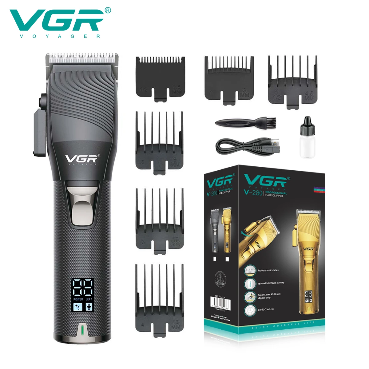 

Hair Trimmer Adjustable Hair Cutting Machine Professional Hair Clipper Cordless Haircut Machine Metal Trimmer for Men VGR V-280