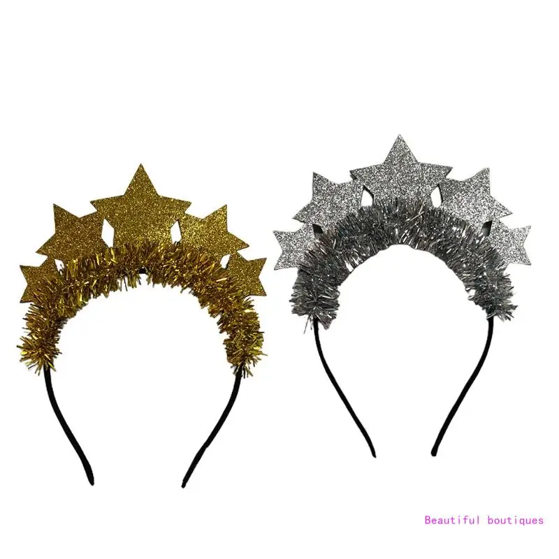 

New Year Hair Hoop Favors Star Glitter Tinsel Headdress New Year Christmas Party Headbands for Creative Photo Props DropShip