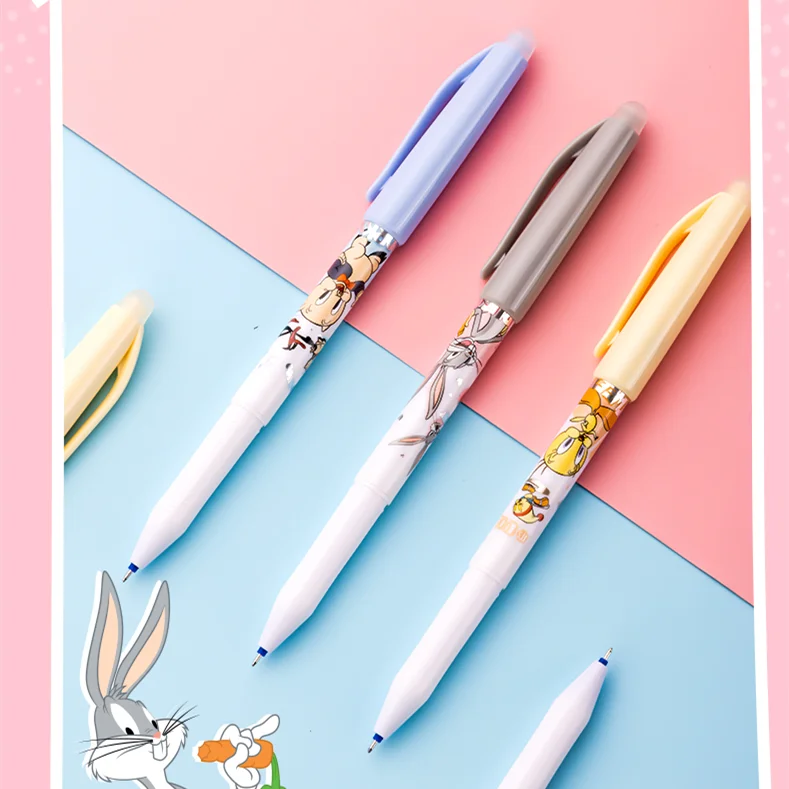 3Pcs Deli SA161 Looney Tunes Bugs Bunny Erasable Cap Neutral Pen Gel Pens 0.5mm Full Needle Tube Black Blue Ink Supplies School фигурка funko pop animation looney tunes bugs 80th bugs bunny in fruit hat 49161