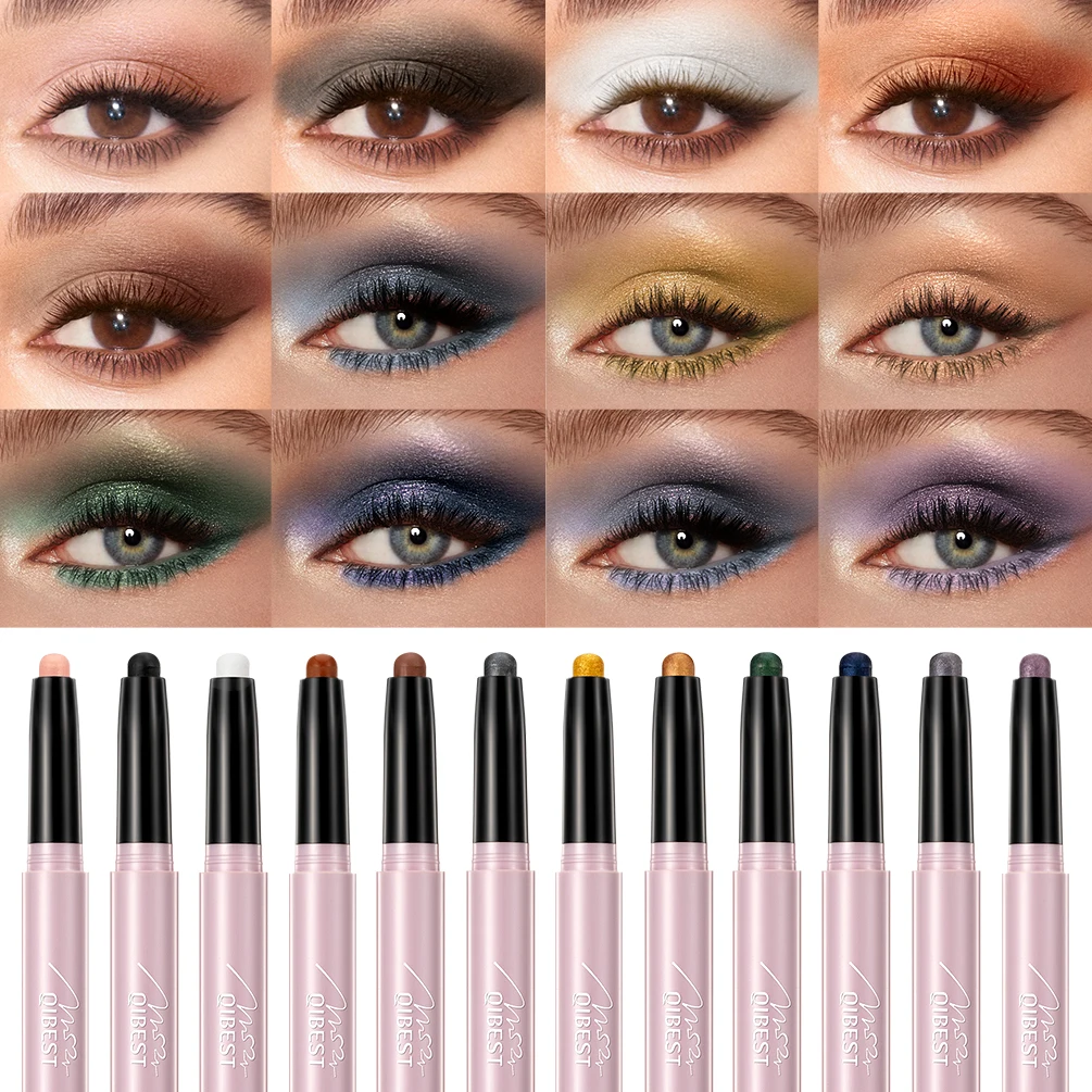 Eyeshadow stick Waterproof Pearlescent Eyeshadow Pencil Stick 12 Colors Lasting Glitter Shimmer Eye Shadow Pen Eyeliner Stick Eyes Makeup Tools