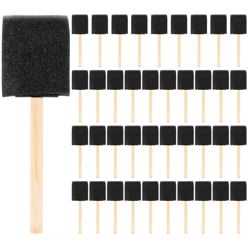 

2 inch Foam Sponge Wood Handle Paint Brush Set (Value Pack of 40) - Lightweight, durable and great for Acrylics, Stains, Varni