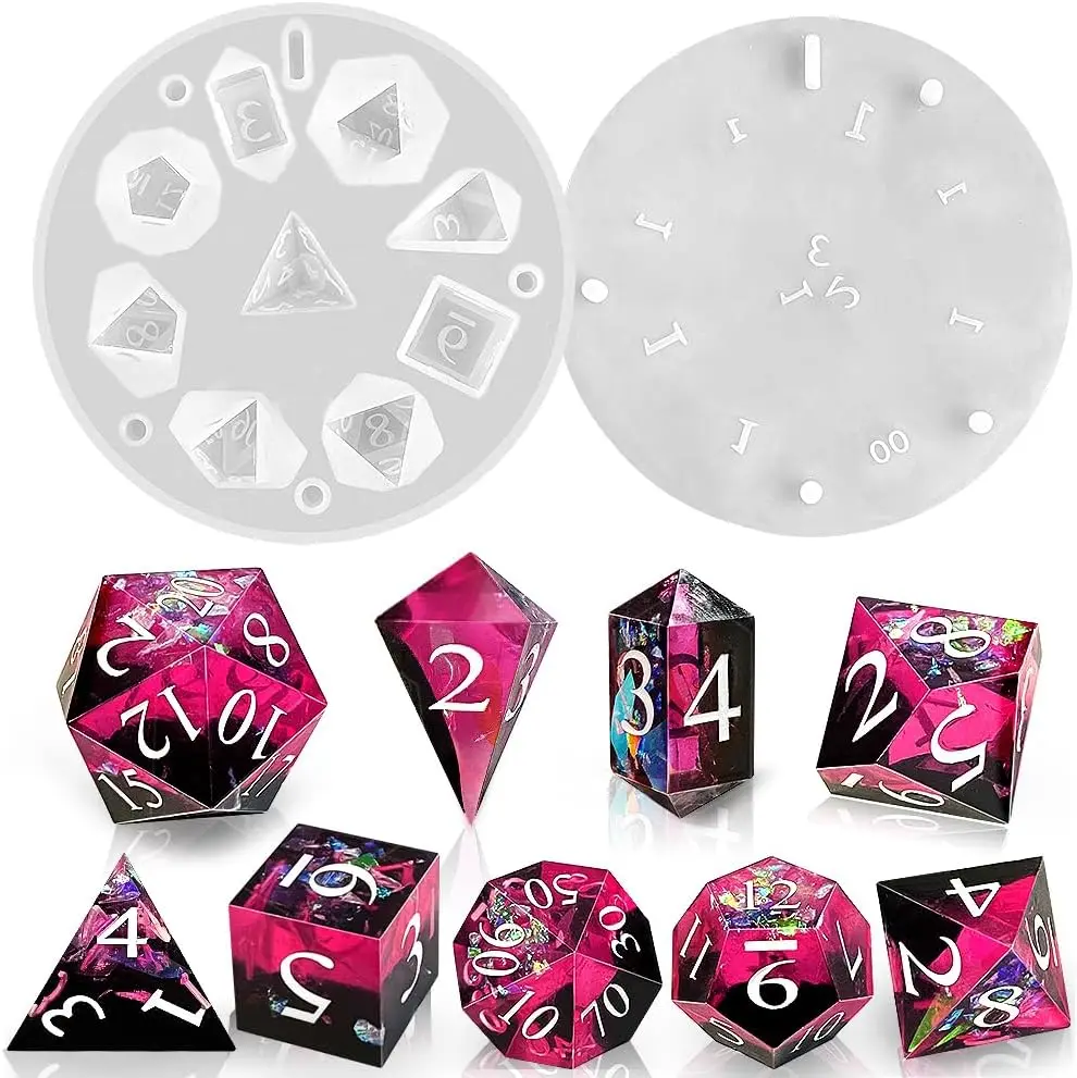 

Upgraded 9 Piece Sharp Edge Polyhedral Dice Mold, 7 DND Dice Set Mold & Pendant Crystal D4 Mold