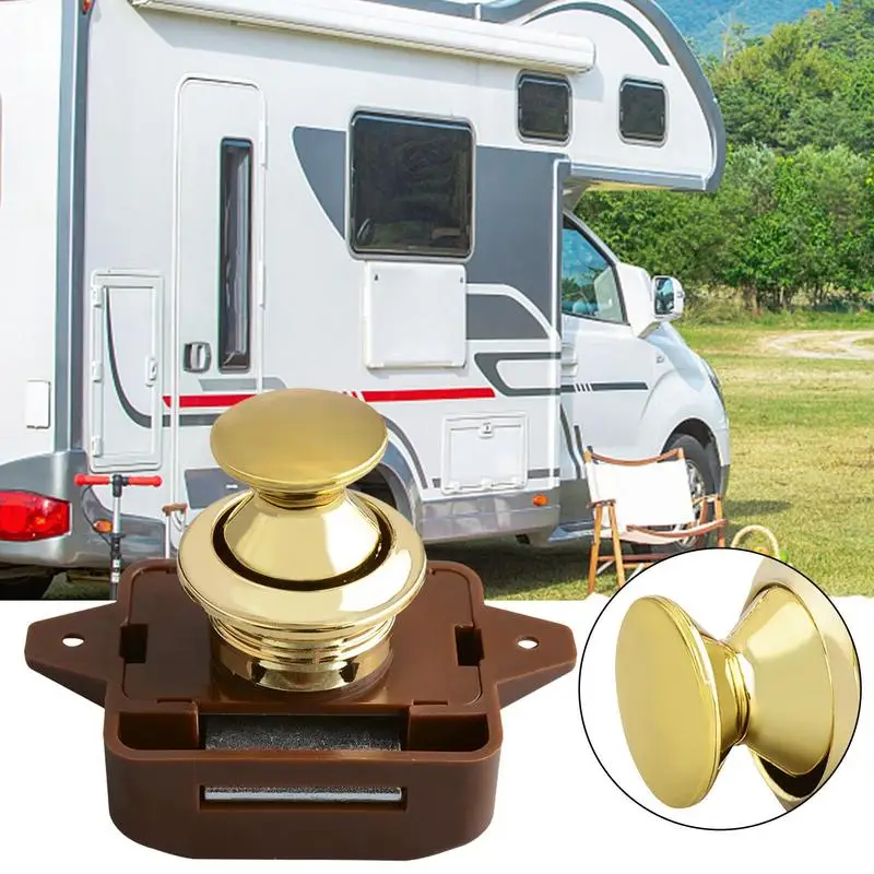 Keyless RV Push Cabinet Locks Cabinet Door Catches Locks Drawer Keyless Zinc Alloy Button For RV Camper Van Motorhome Caravan