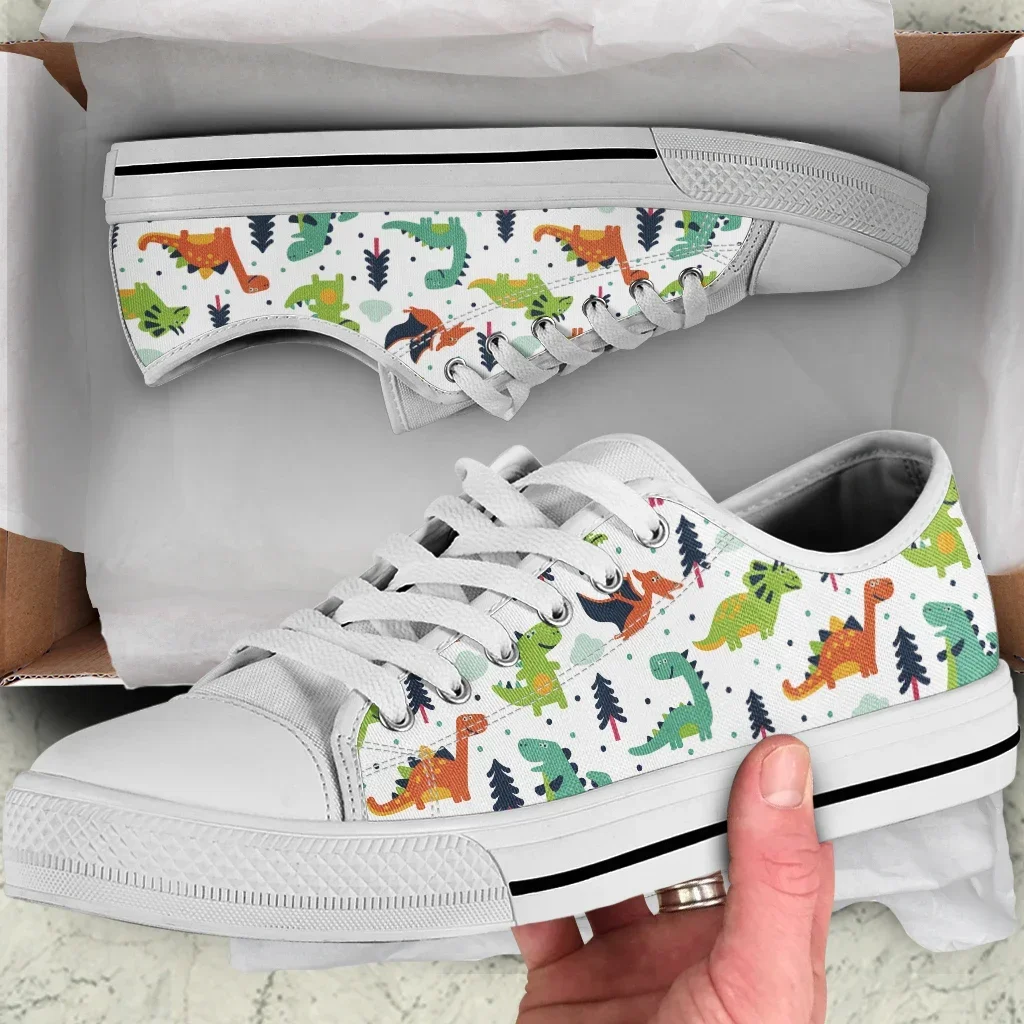 Cartoon Dinasour White Casual Shoes For Women High Quality Canvas Sneakers Unisex Walking Casual Sports Shoes