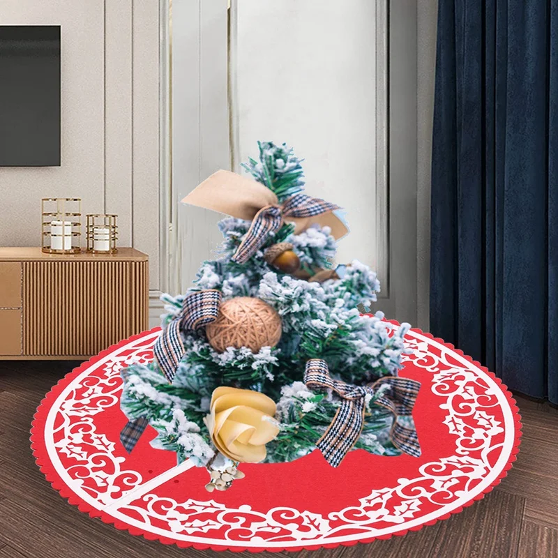 2 Pcs Christmas Tree Skirt-12 Inches Mini Tree Skirt With Floral Border Pattern For New Year Party Xmas Decoration