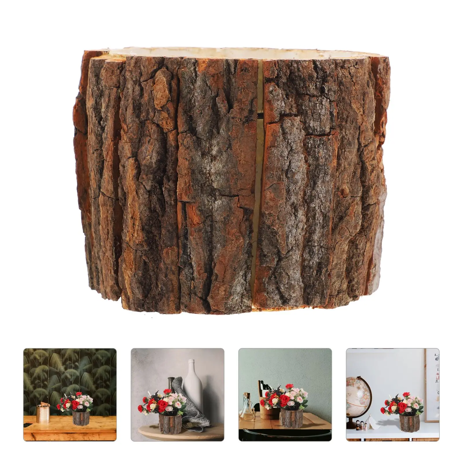 

Natural Wood Flower Pot Rustic Stake Design Succulent Plant Potted Planter Bonsai Pots Bark Barrel Bucket Garden Decoration