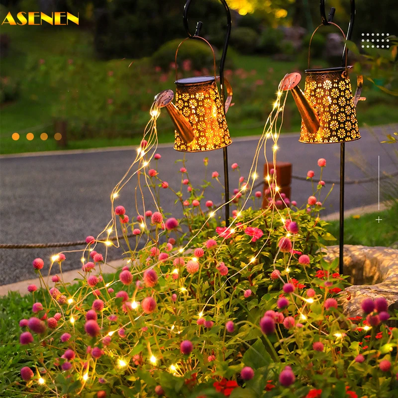 

Solar Led Watering Can Lamp Metal Retro Hanging Lantern Outdoor Waterproof Garden Decorative for Patio Pathway Yard Art Sun Lamp