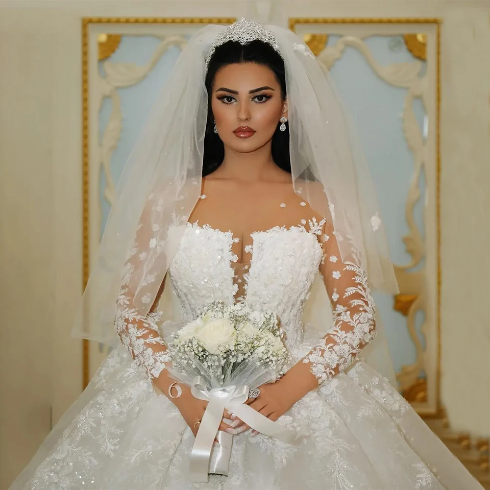 Maßgeschneiderte Luxus-Prinzessinnen-Ballkleider Hochzeitskleider 2026 Dubai Glitzer Pailletten Spitzenapplikationen Brautkleider Vestidos De Novia – Detail 7