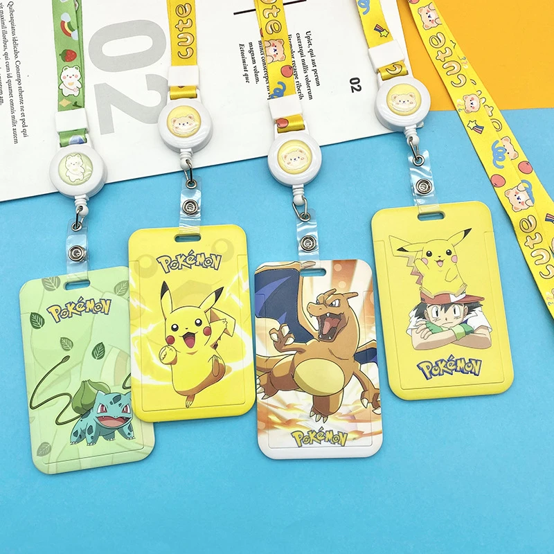 Card Holder Keychain Anime Yellow Pokemon Lanyard Pikachu 