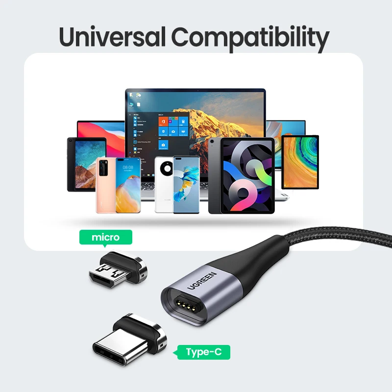 UGREEN Magnetic USB Charging Cable Type C  Micro USB Phone Cable Magnet Charger Micro USB For Xiaomi  3A Mobile Phone Wire Cord