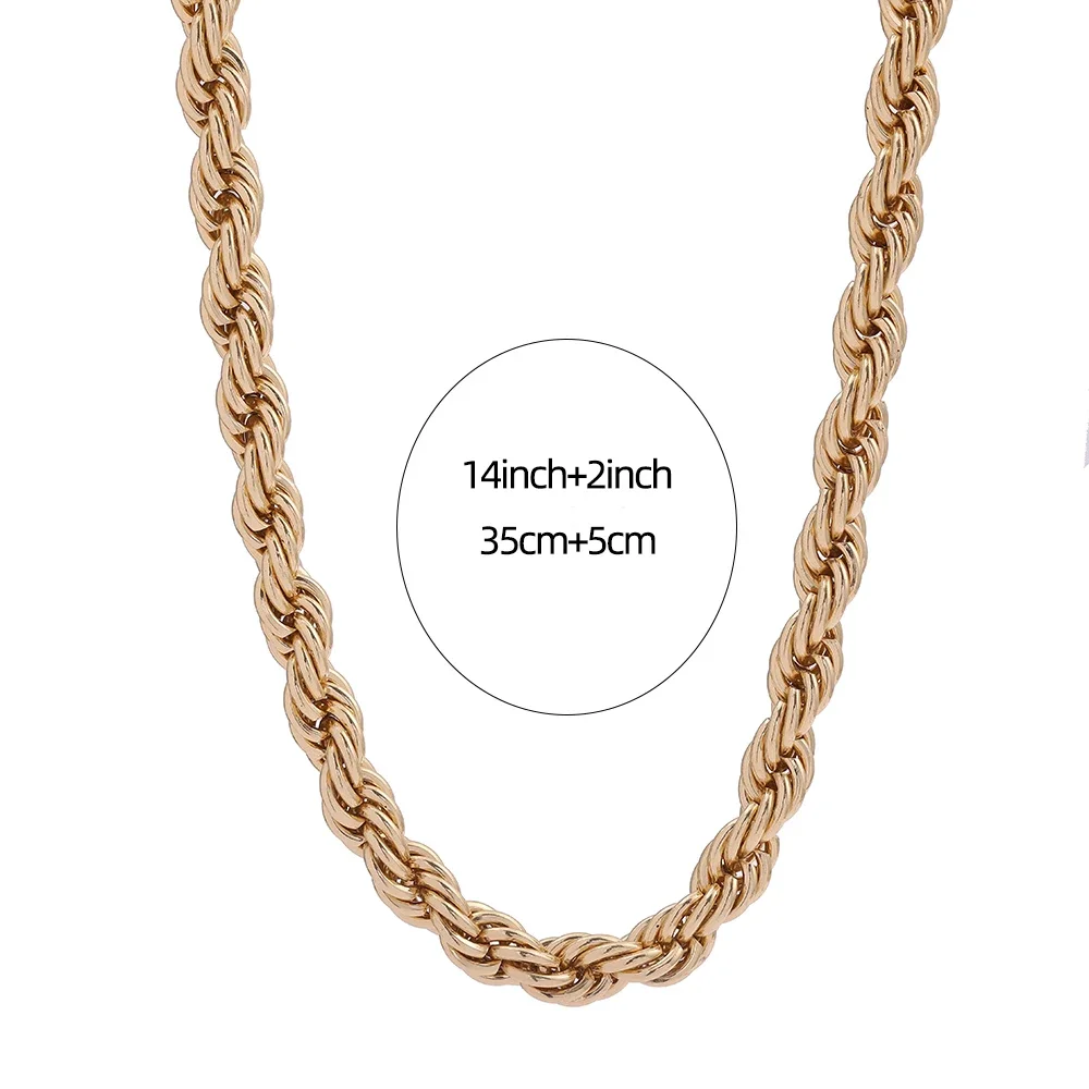 Rock Hip-hop Spiral Twist Thick Rope Chain Necklace for Women Men Stainless Steel Gold Color Minimalist Stackable Choker Jewelry