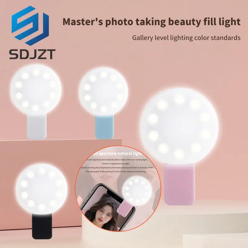 Mini Selfie Ring Light Led Flash Phone Lens Light Usb Ricaricabile Clip Three Stop Dimming Circle Photography Clip Fill Light