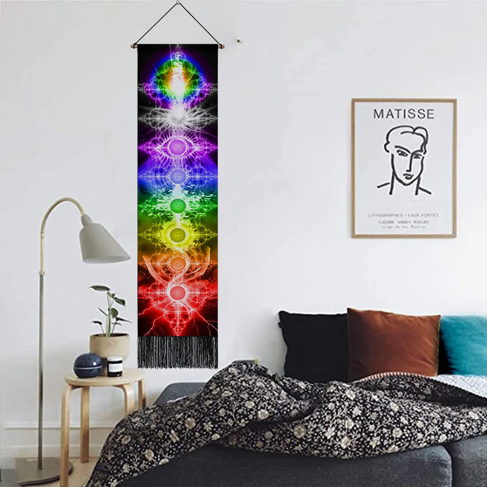 Seven Chakra Tapestry Wall Hanging Yoga Meditation Hippie Psychedelic Tapestry Chakras Tapestries  for Bedroom Living Decoration