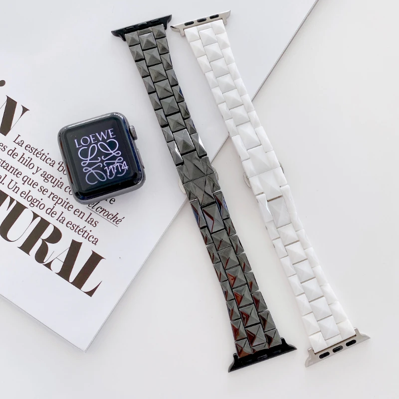 

Ceramic Strap for Apple Watch Ultra 49mm 8 7 6 5 4 SE Band 45mm 44mm 41mm 40mm Metal Bracelet Wristband for iWatch 3 42mm 38mm