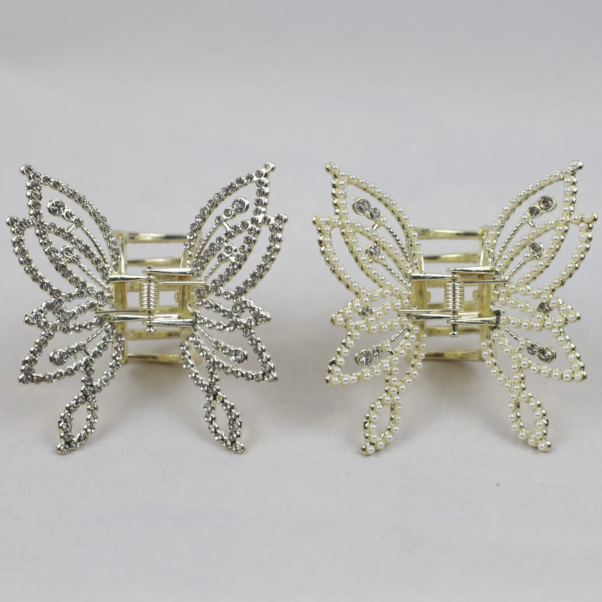 New Rhinestone Pearl Butterfly Shape Hair Claws Women Shining Crystal