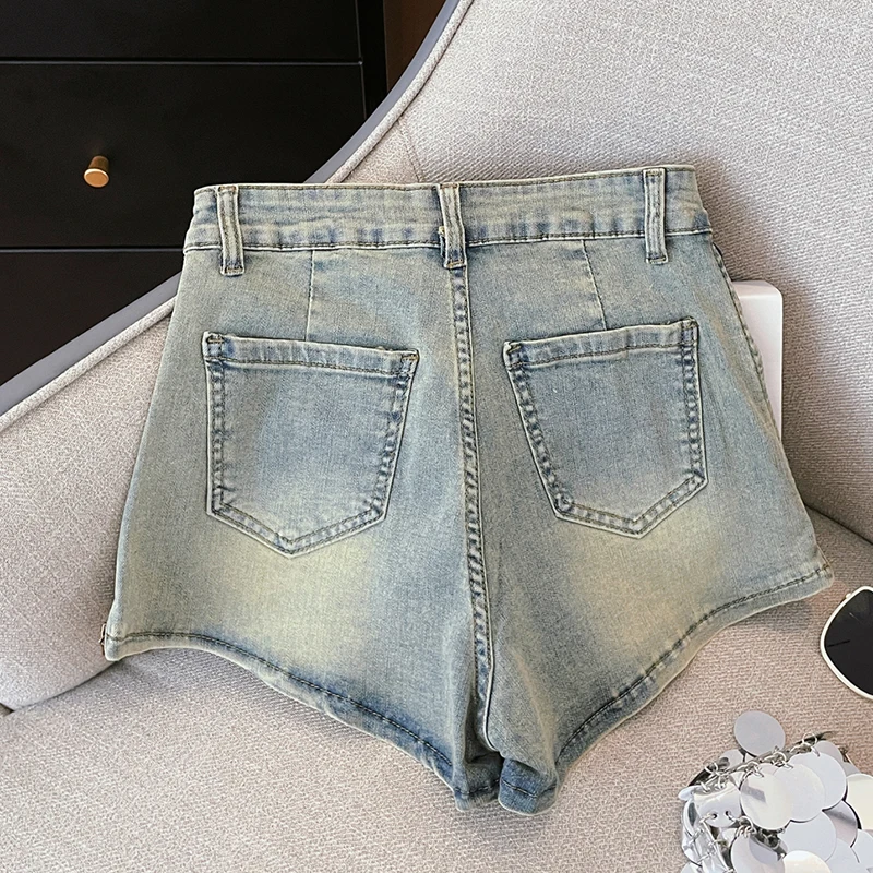Sexy Side Double Zipper-Fly Mirco Mini Shorts Women Summer High Waist Stretch Denim Shorts Beach Hot Pants Fashon Skinny Shorts
