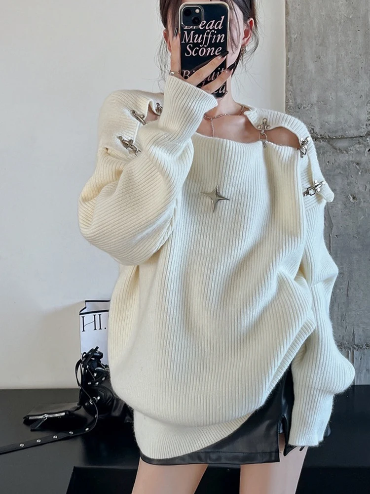 

Oversize Knitted Sweater Women Sexy Off Shoulder Pullover Female Korean Fashion Spicy Girl Casual Loose Jumper Y2K Streetwear