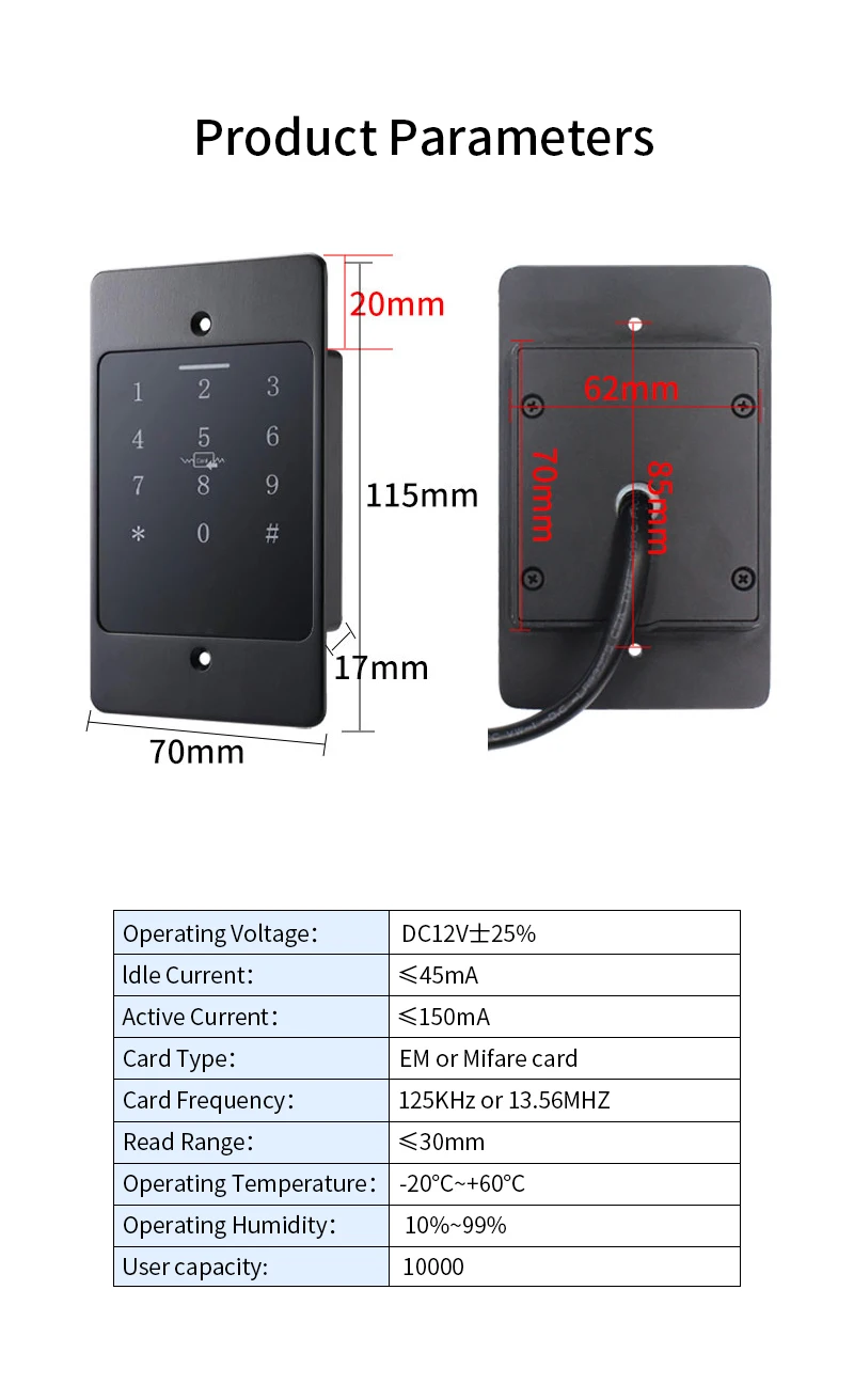 H5 Tuya Wifi Standalone Access Control RFID Keypad Metal IP67 Waterproof Embedde