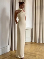 Nibber Halter Metal Knots Dress Women Elegant Summer Trend Solid Folds Backless Sleeveless Sexy Slim Banquet Party Long Bodycon - Image 6