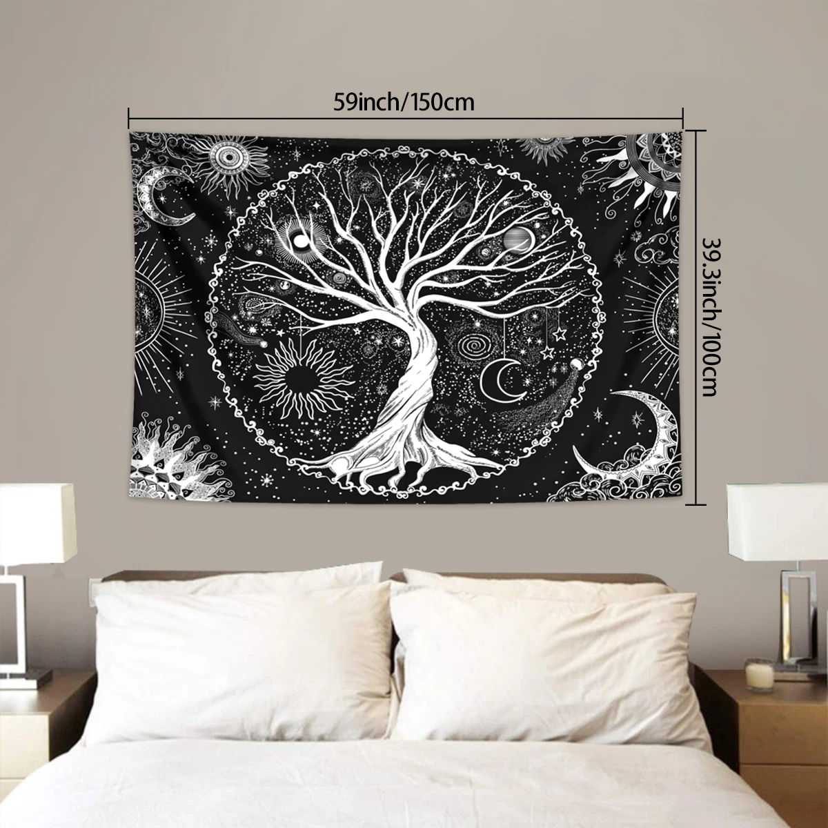 1 Stück Baum des Lebens Wandteppich Wandbehang, ästhetische Galaxie Sonne Mond Sternenhimmel Wandteppich, Zuhause Wohnzimmer Schlafzimmer Dekoration – Detail 24