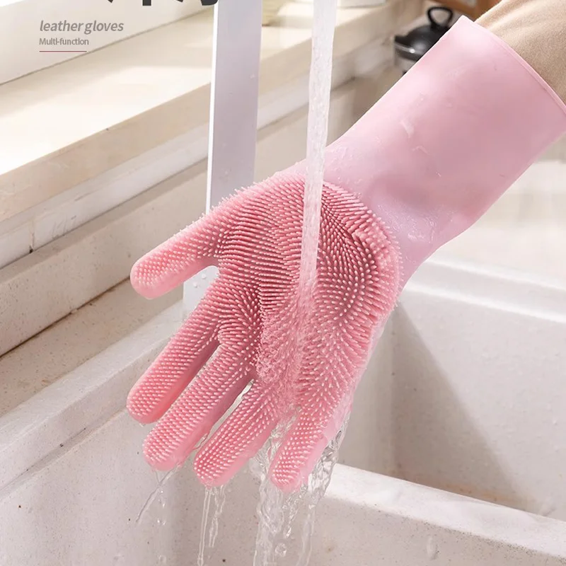 Silicone Dishwashing Gloves Household Use Kitchen Cleaning Gloves Car Washing Clothes Washing Bathing Cleaning Tools