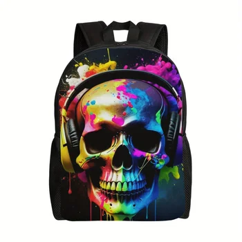 Elegante zaino a tema teschio: spaziosa scomparto per laptop da 17", leggero e resistente per la scuola, i viaggi di lavoro 1