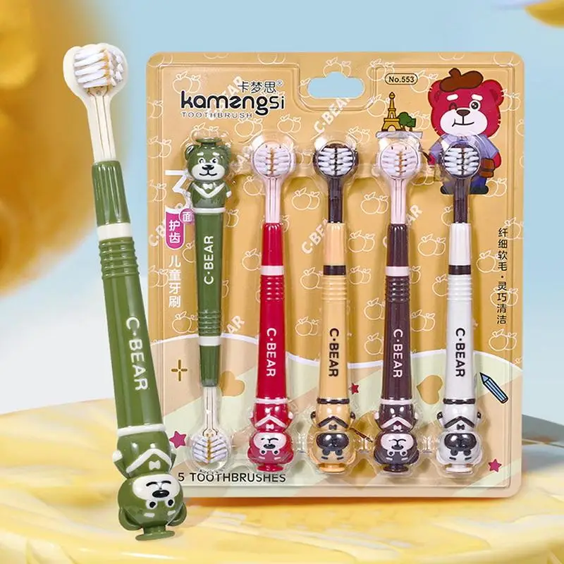 5PCS 높은 혀 코팅 브러시 부드러운 강모 칫솔 어린이 종합 청소를위한 3면 ..