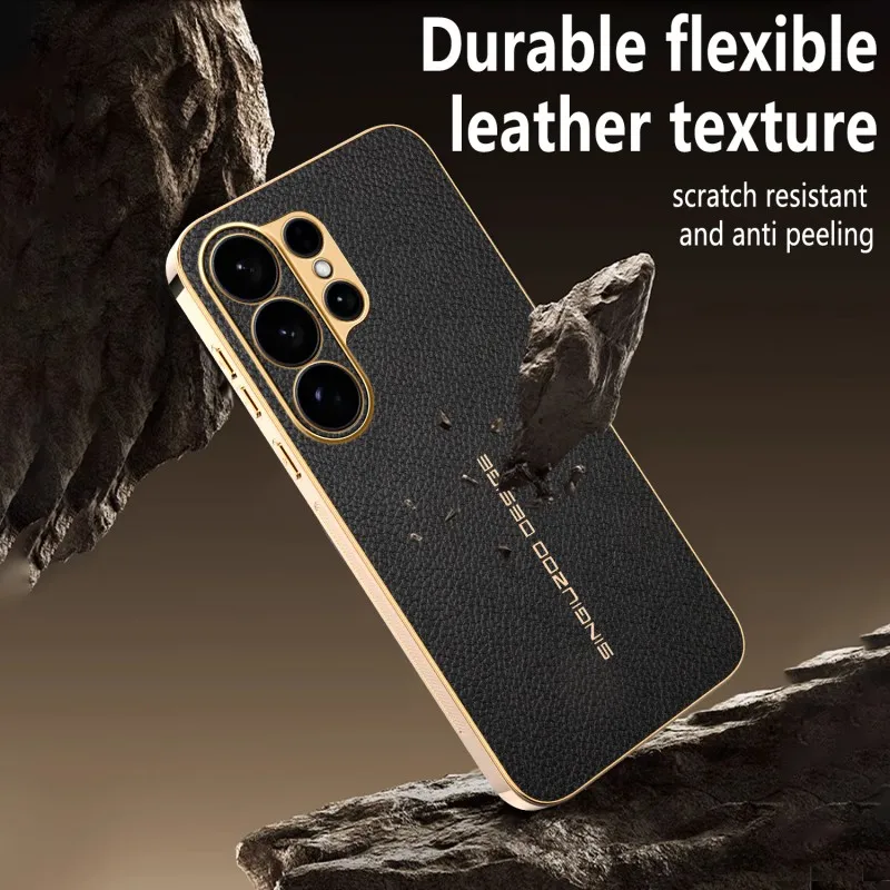 Luxury Shockproof Litchi PU Leather Plating Cover Case in Premium Plastic