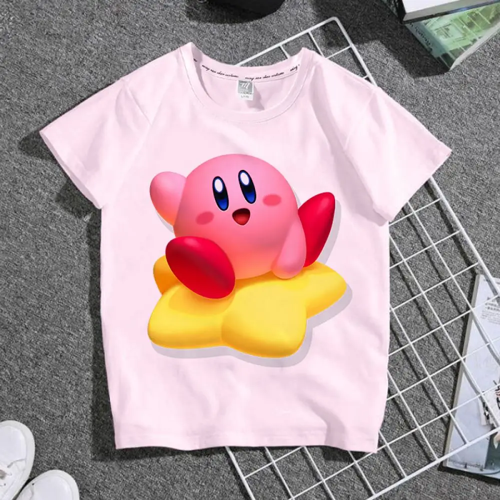 Anime Kawaii Super Cute Star Kabi Cartoon Printed Children\'s Kirby Clothing T-Shirt Summer Short-Sleeved Kids Fashion Home Gift