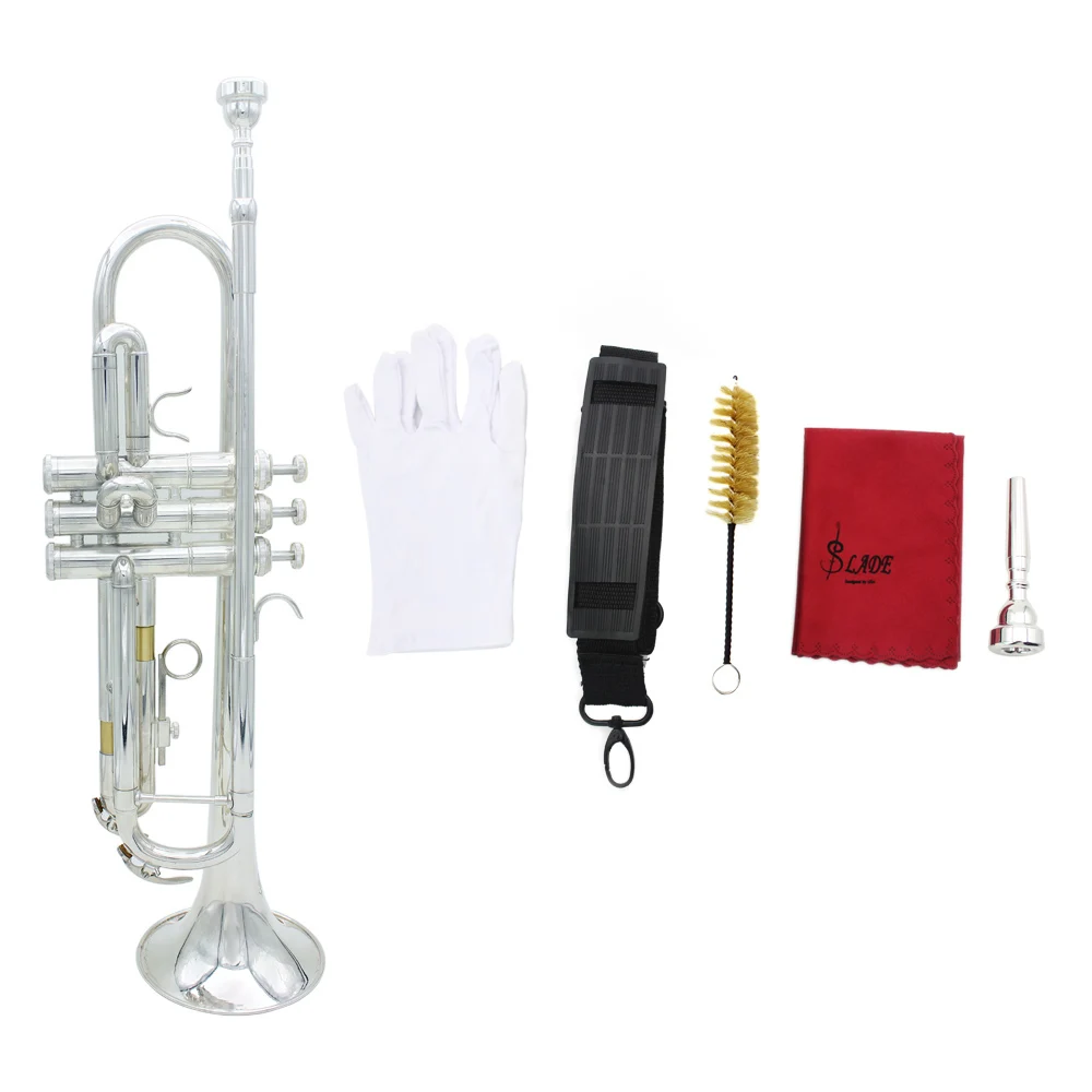 Bb B Flat Trumpet Professional Brass Trompete with Mouthpiece Gloves Cleaning Cloth Strap Case Musical Instrument Accessories