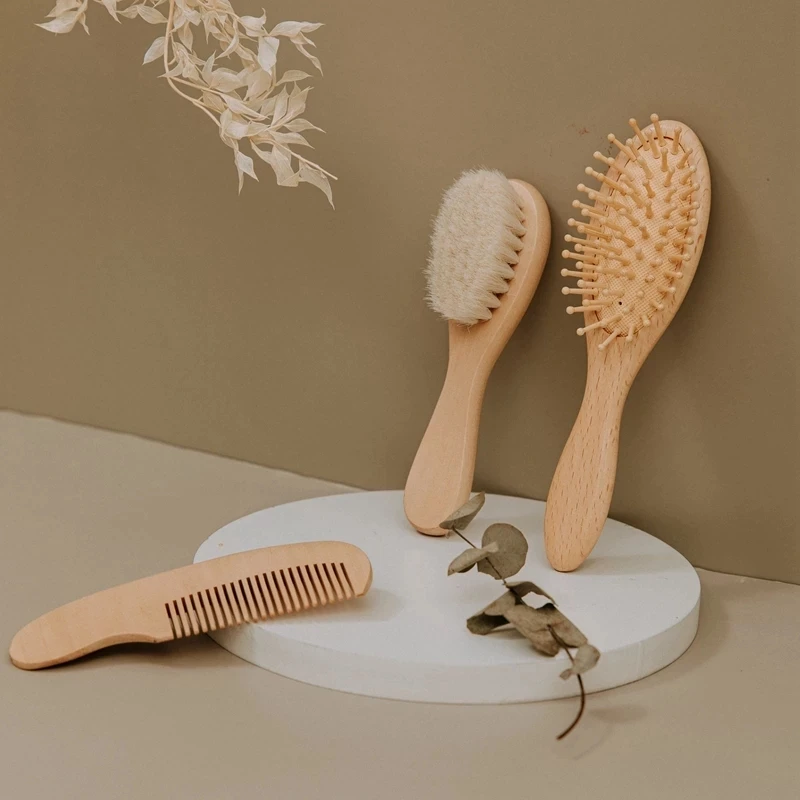 WizInfant New Care Pure Natural Wool Baby Wooden Brush Child Hairbrush Newborn Hair Infant Head Massager Combes