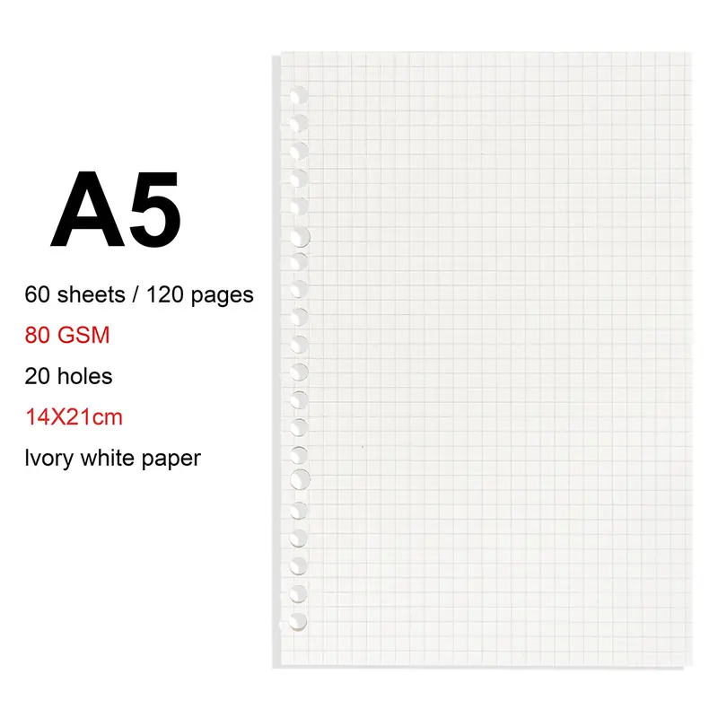 A4/B5/A5 Loose Leaf Refill Binder Notebook Blank/Line/Grid/Cornell Replacable Metal Ring Office&School Supplies Stationery - Image 9