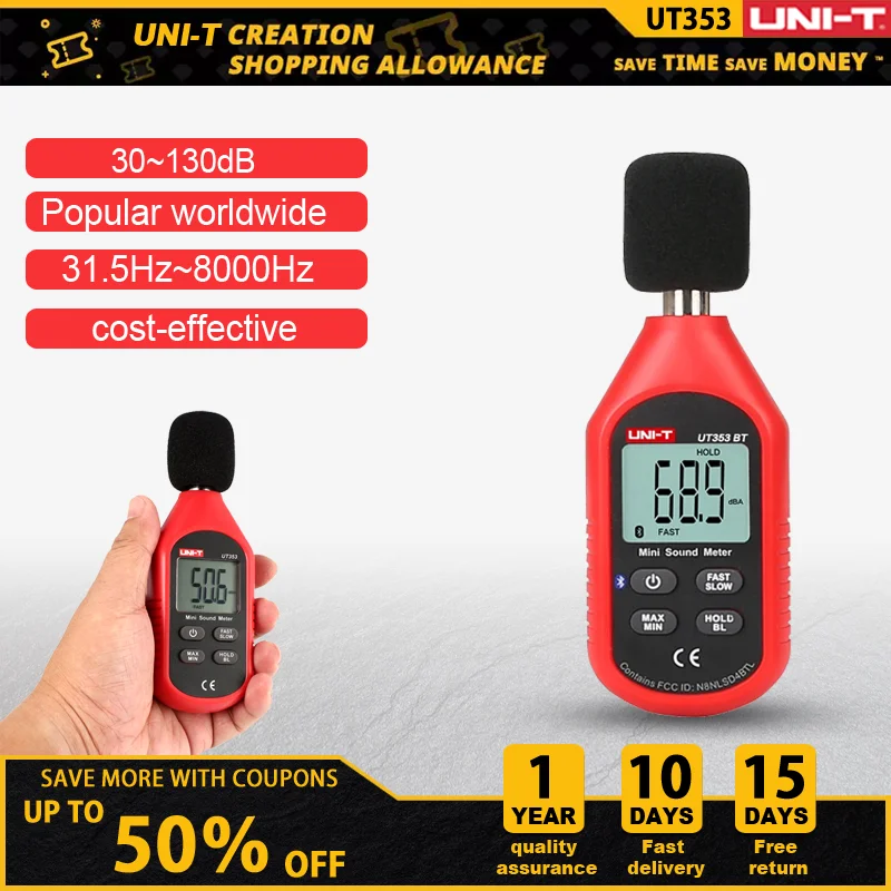 

UNI-T UT353 Noise Measuring Instrument db Meter 30~130dB Mini Audio Sound Level Meter Decibel Monitor